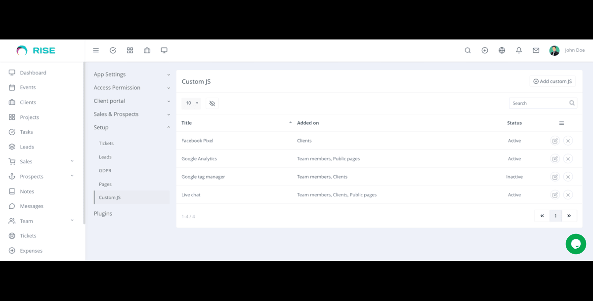 Custom JS plugin for RISE CRM